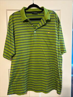 Green Striped Polo with Embroidered Logo